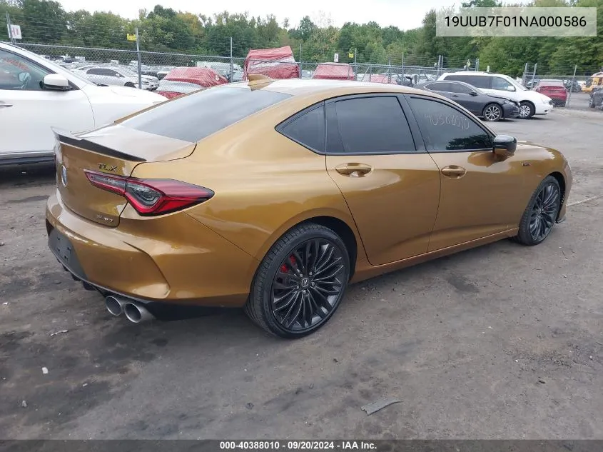 2022 Acura Tlx Type S VIN: 19UUB7F01NA000586 Lot: 40388010