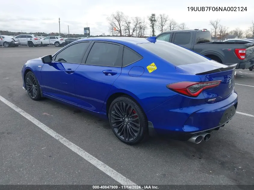 2022 Acura Tlx Type S VIN: 19UUB7F06NA002124 Lot: 40847909