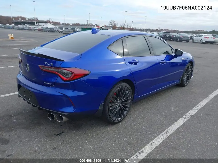 2022 Acura Tlx Type S VIN: 19UUB7F06NA002124 Lot: 40847909