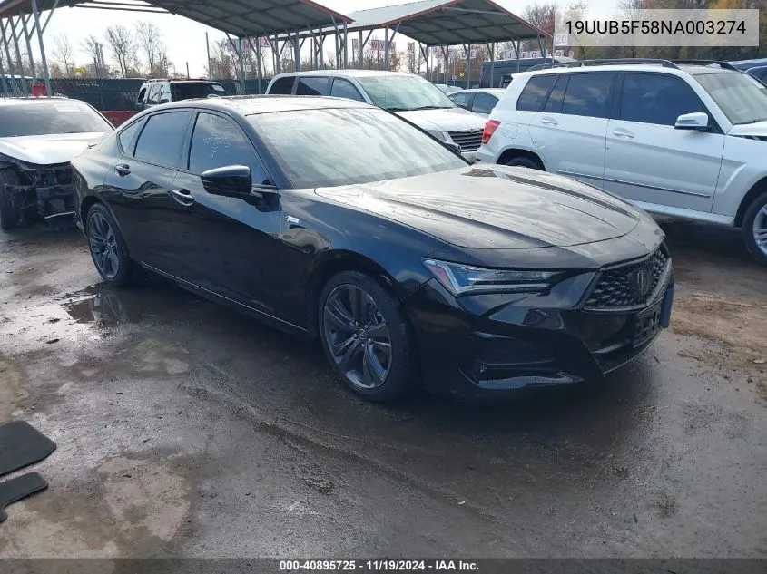 2022 Acura Tlx A-Spec Package VIN: 19UUB5F58NA003274 Lot: 40895725