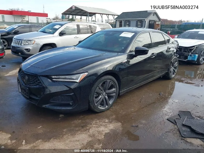 2022 Acura Tlx A-Spec Package VIN: 19UUB5F58NA003274 Lot: 40895725