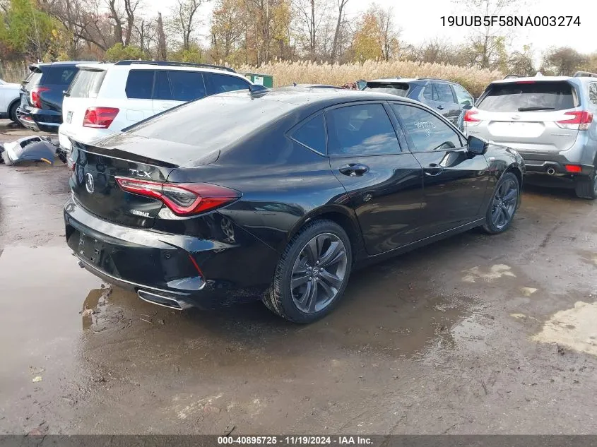 2022 Acura Tlx A-Spec Package VIN: 19UUB5F58NA003274 Lot: 40895725