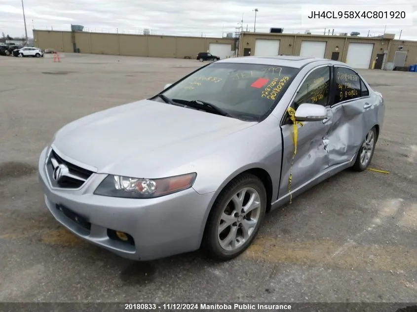 2004 Acura Tsx VIN: JH4CL958X4C801920 Lot: 20180833