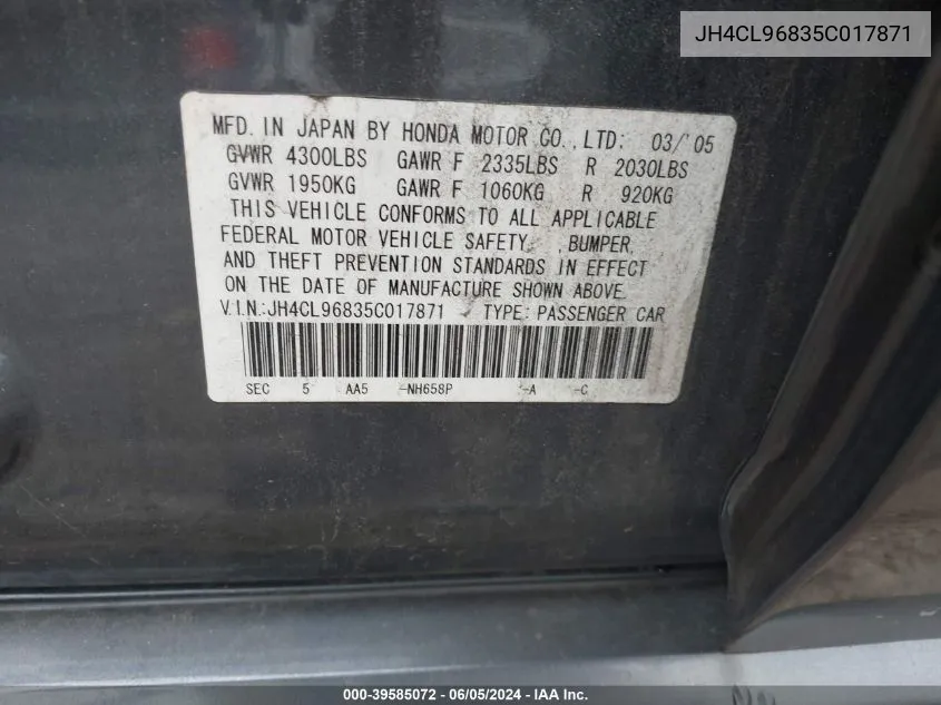 JH4CL96835C017871 2005 Acura Tsx