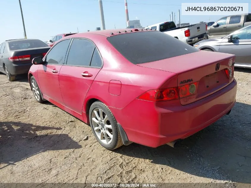 2007 Acura Tsx VIN: JH4CL96867C020671 Lot: 40200372