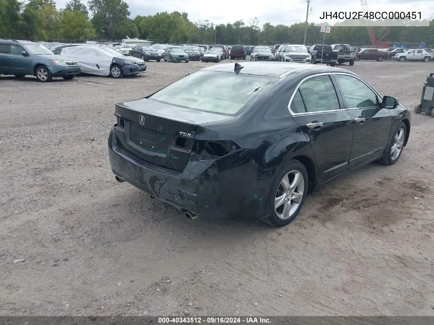 2012 Acura Tsx 2.4 VIN: JH4CU2F48CC000451 Lot: 40343512