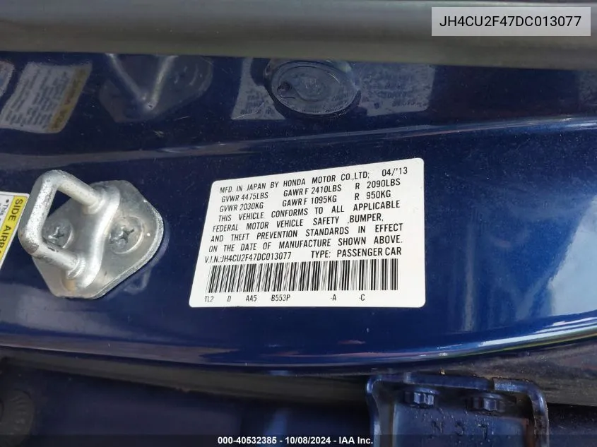 JH4CU2F47DC013077 2013 Acura Tsx