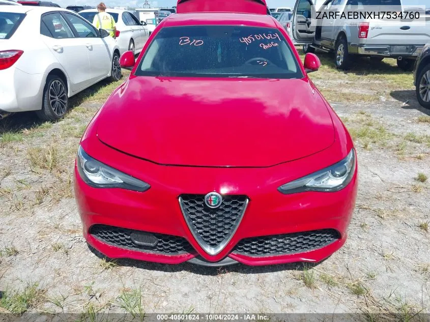 2017 Alfa Romeo Giulia Rwd VIN: ZARFAEBNXH7534760 Lot: 40501624