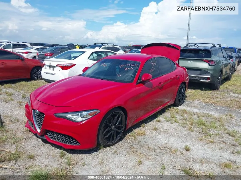 2017 Alfa Romeo Giulia Rwd VIN: ZARFAEBNXH7534760 Lot: 40501624