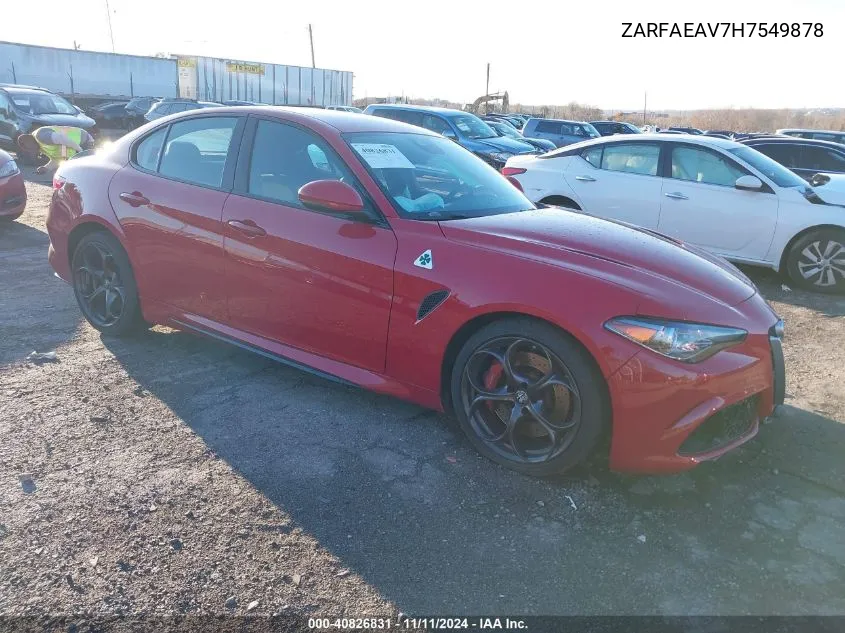 2017 Alfa Romeo Giulia Quadrifoglio Rwd VIN: ZARFAEAV7H7549878 Lot: 40826831