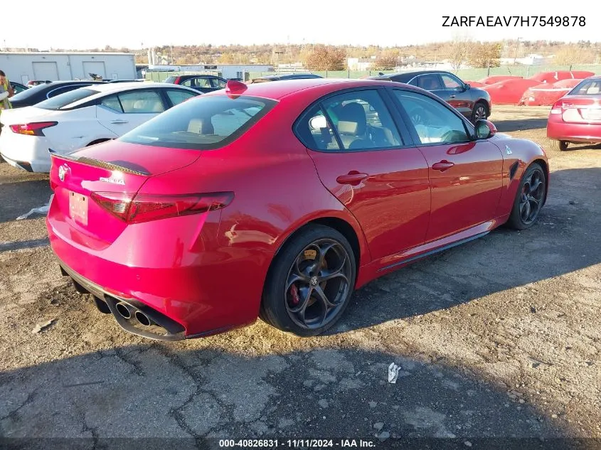 2017 Alfa Romeo Giulia Quadrifoglio Rwd VIN: ZARFAEAV7H7549878 Lot: 40826831