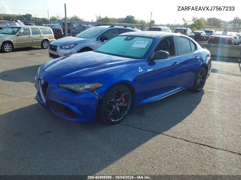 2018 Alfa Romeo Giulia Quadrifoglio Rwd VIN: ZARFAEAVXJ7567233 Lot: 40499396