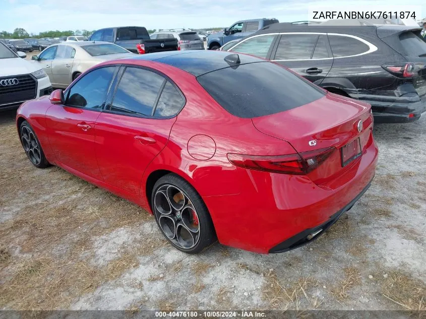 2019 Alfa Romeo Giulia Ti VIN: ZARFANBN6K7611874 Lot: 40476180