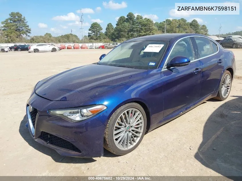 2019 Alfa Romeo Giulia Ti Lusso Rwd VIN: ZARFAMBN6K7598151 Lot: 40675602