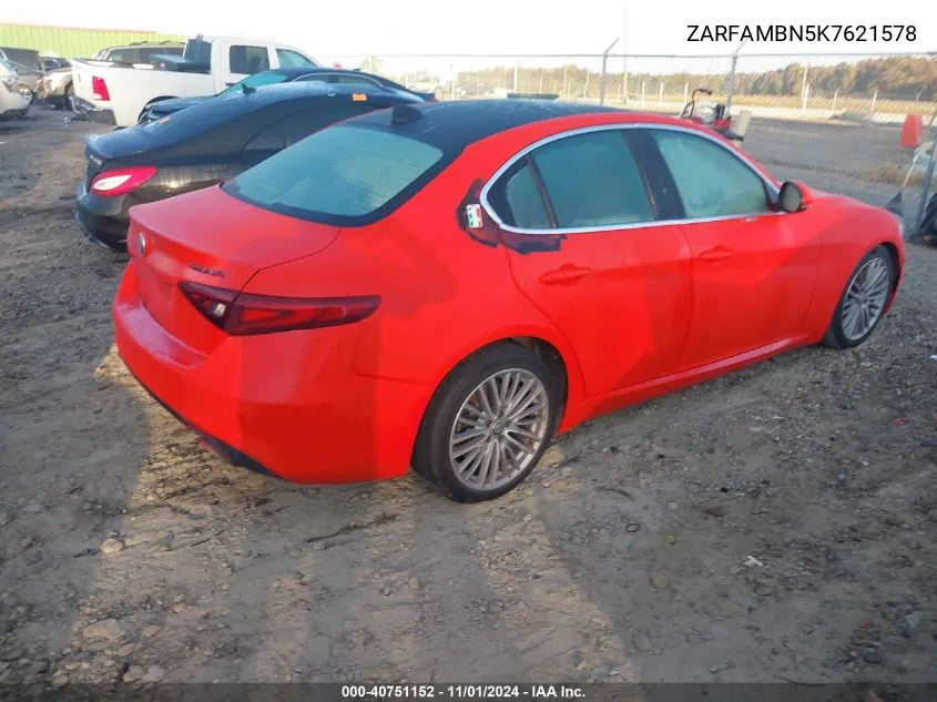 2019 Alfa Romeo Giulia Ti Lusso Rwd VIN: ZARFAMBN5K7621578 Lot: 40751152