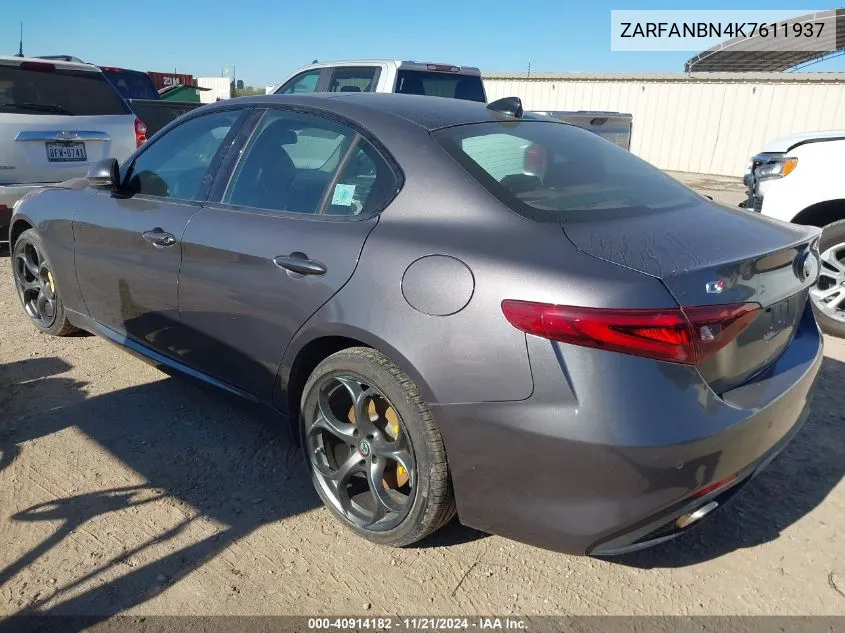 2019 Alfa Romeo Giulia Ti Sport VIN: ZARFANBN4K7611937 Lot: 40914182