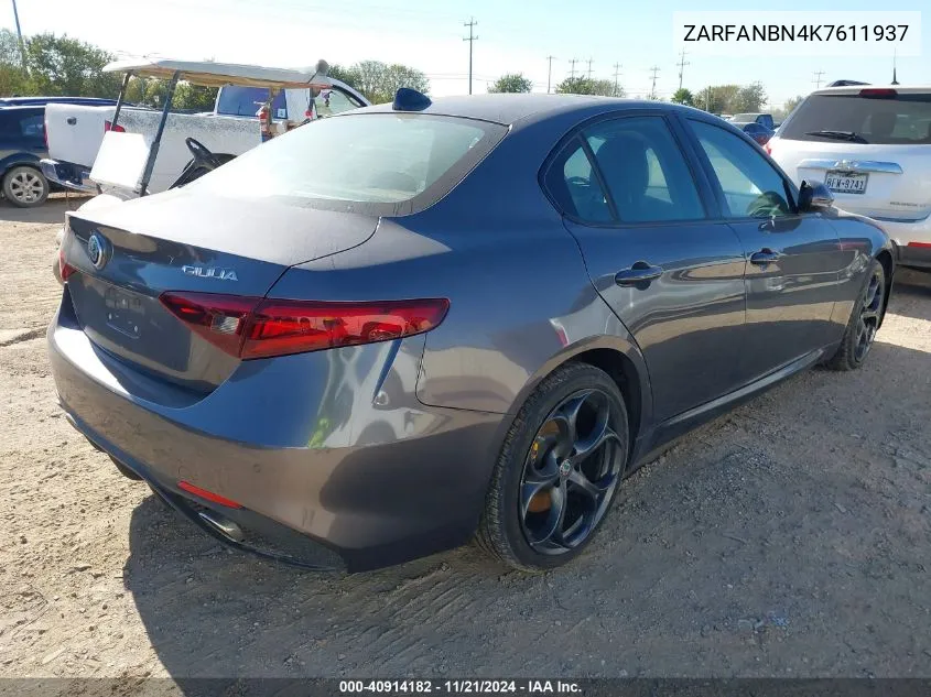 2019 Alfa Romeo Giulia Ti Sport VIN: ZARFANBN4K7611937 Lot: 40914182