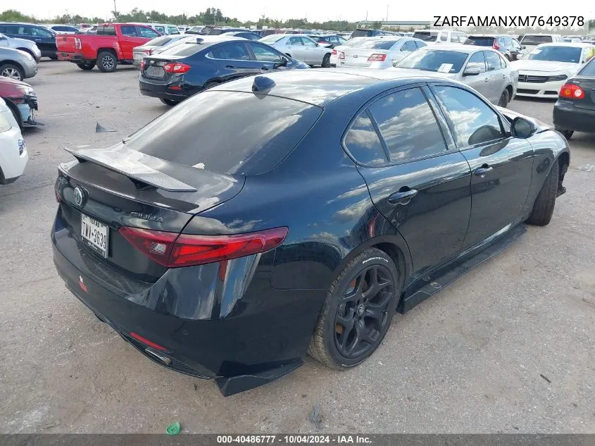 2021 Alfa Romeo Giulia Rwd VIN: ZARFAMANXM7649378 Lot: 40486777