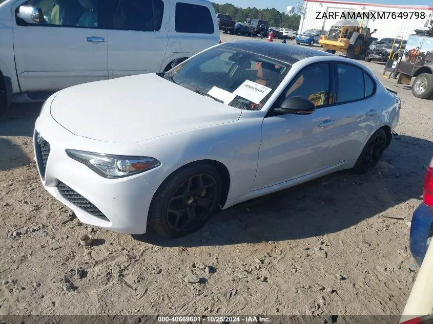 2021 Alfa Romeo Giulia Rwd VIN: ZARFAMANXM7649798 Lot: 40669601