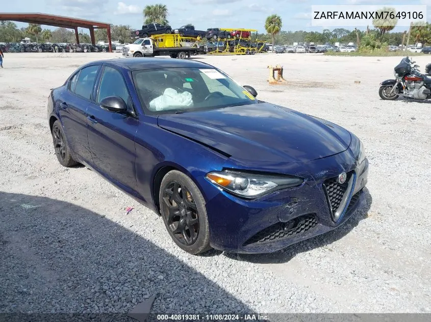 2021 Alfa Romeo Giulia Rwd VIN: ZARFAMANXM7649106 Lot: 40819381