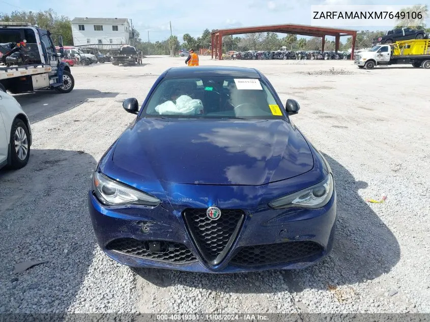 2021 Alfa Romeo Giulia Rwd VIN: ZARFAMANXM7649106 Lot: 40819381