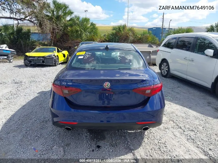 2021 Alfa Romeo Giulia Rwd VIN: ZARFAMANXM7649106 Lot: 40819381