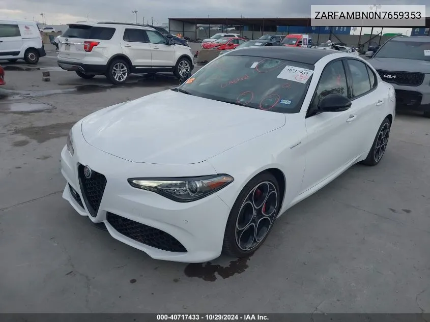 2022 Alfa Romeo Giulia Veloce Ti Rwd VIN: ZARFAMBN0N7659353 Lot: 40717433