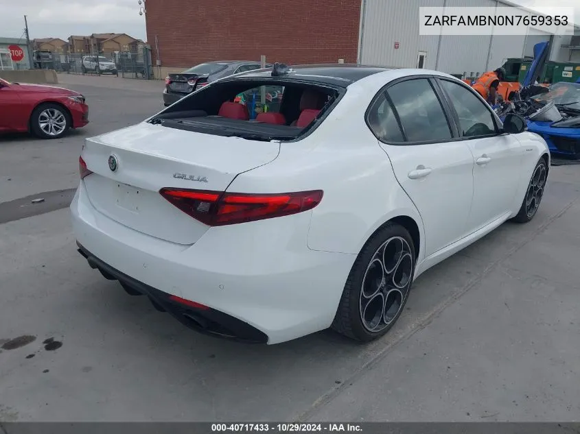 2022 Alfa Romeo Giulia Veloce Ti Rwd VIN: ZARFAMBN0N7659353 Lot: 40717433