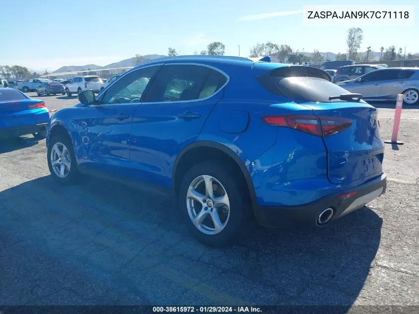 2019 Alfa Romeo Stelvio Rwd VIN: ZASPAJAN9K7C71118 Lot: 38615972