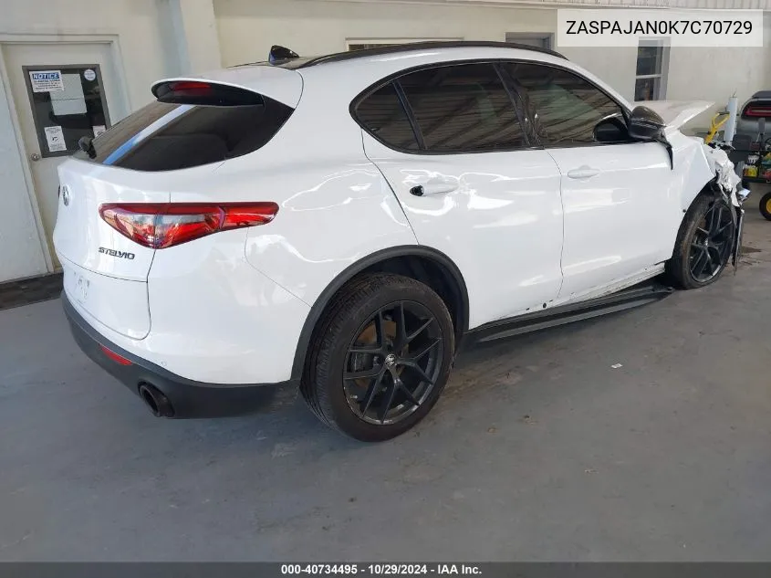 2019 Alfa Romeo Stelvio Rwd VIN: ZASPAJAN0K7C70729 Lot: 40734495