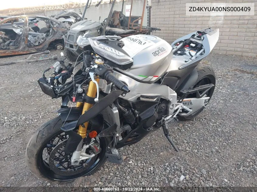 2022 Aprilia Rsv4 1100 VIN: ZD4KYUA00NS000409 Lot: 40660763