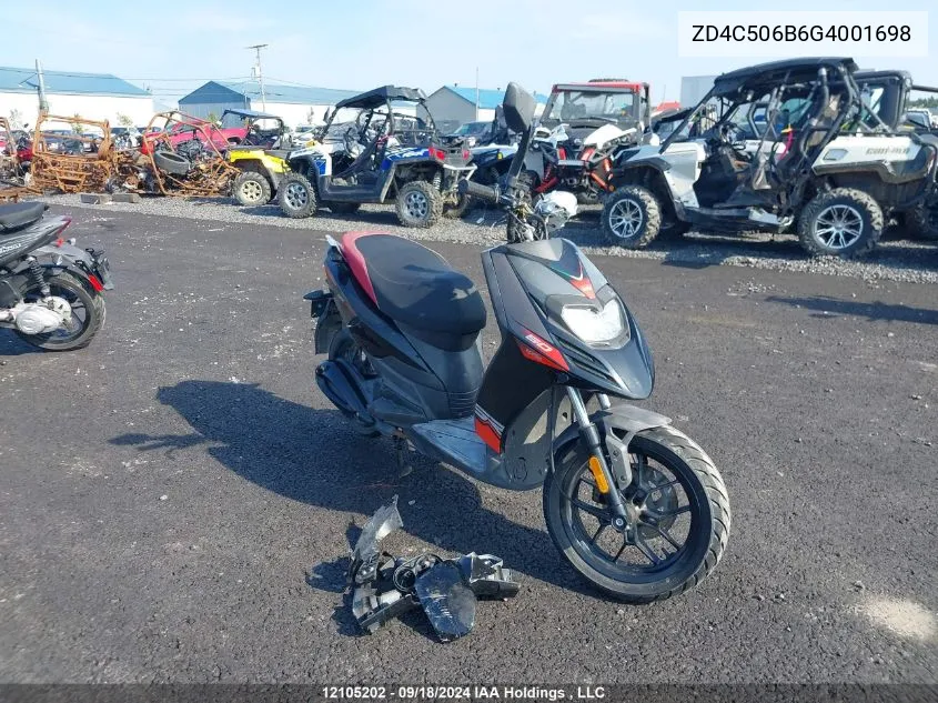 2016 Aprilia Sr Motard 50 VIN: ZD4C506B6G4001698 Lot: 12105202