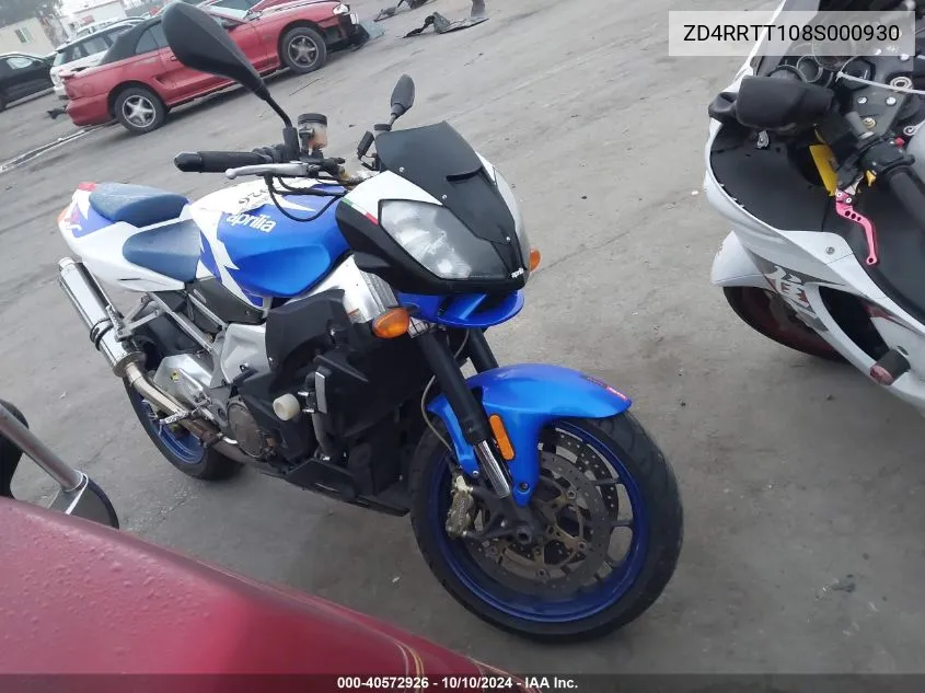 2008 Aprilia Tuono 1000 VIN: ZD4RRTT108S000930 Lot: 40572926