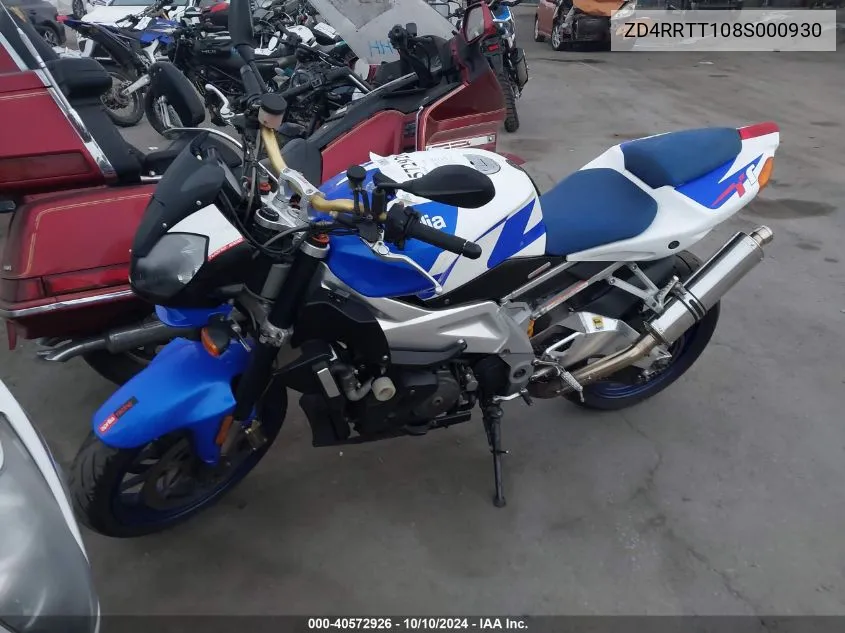 2008 Aprilia Tuono 1000 VIN: ZD4RRTT108S000930 Lot: 40572926