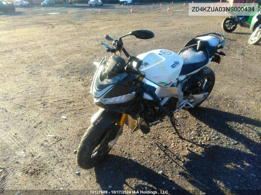 2022 Aprilia Tuono V4 1100 VIN: ZD4KZUA03NS000434 Lot: 12127689