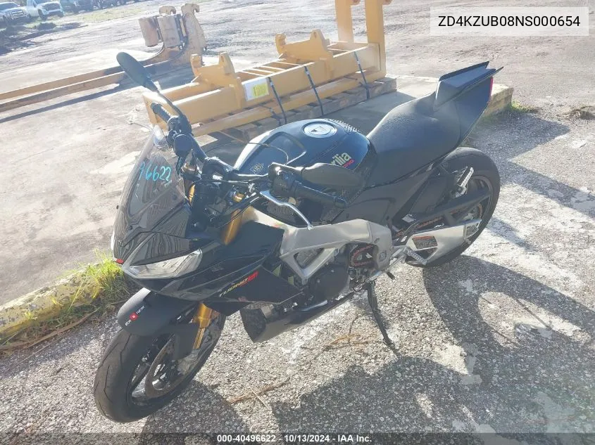 2022 Aprilia Tuono V4 Factory VIN: ZD4KZUB08NS000654 Lot: 40496622