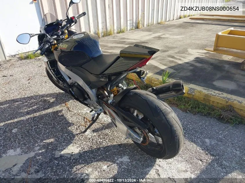 2022 Aprilia Tuono V4 Factory VIN: ZD4KZUB08NS000654 Lot: 40496622