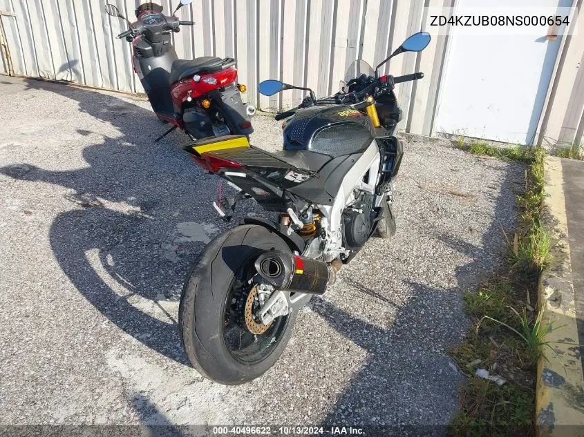 2022 Aprilia Tuono V4 Factory VIN: ZD4KZUB08NS000654 Lot: 40496622