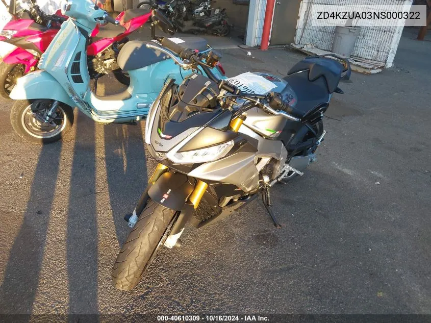 2022 Aprilia Tuono V4 1100 VIN: ZD4KZUA03NS000322 Lot: 40610309