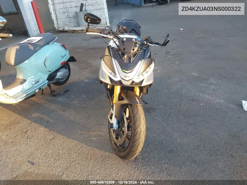 2022 Aprilia Tuono V4 1100 VIN: ZD4KZUA03NS000322 Lot: 40610309