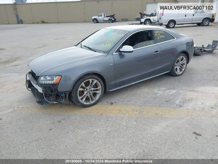 2012 Audi S5 4.2 Quattro VIN: WAULVBFR3CA007102 Lot: 20180669