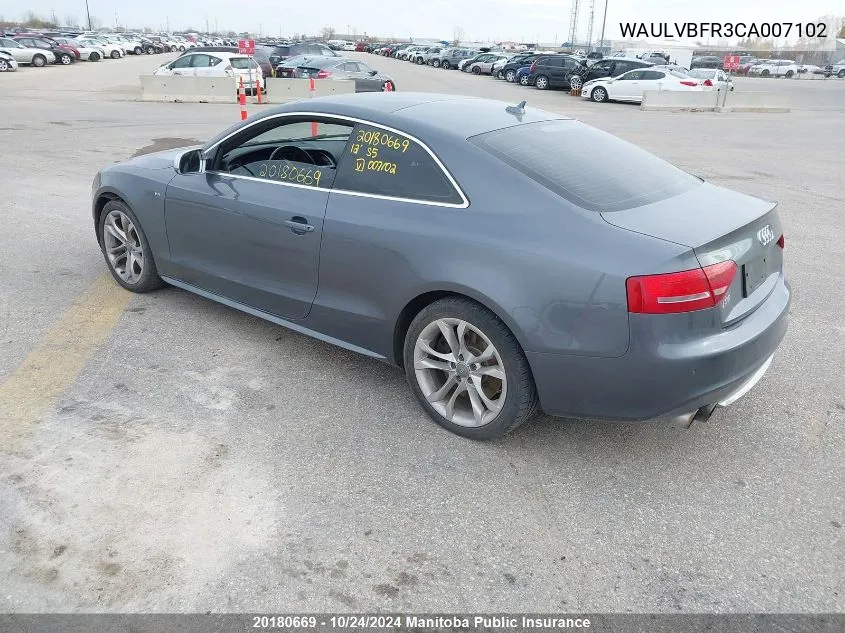 2012 Audi S5 4.2 Quattro VIN: WAULVBFR3CA007102 Lot: 20180669