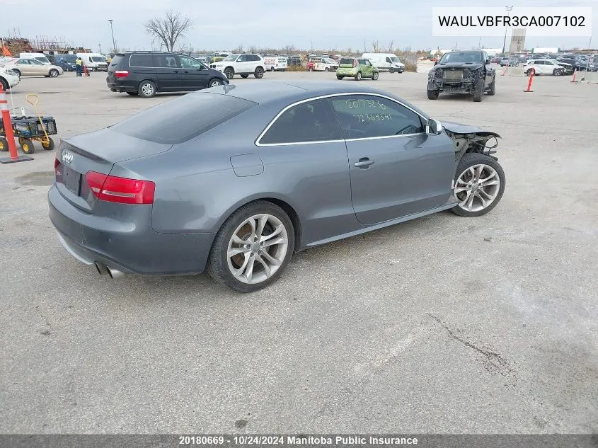 2012 Audi S5 4.2 Quattro VIN: WAULVBFR3CA007102 Lot: 20180669