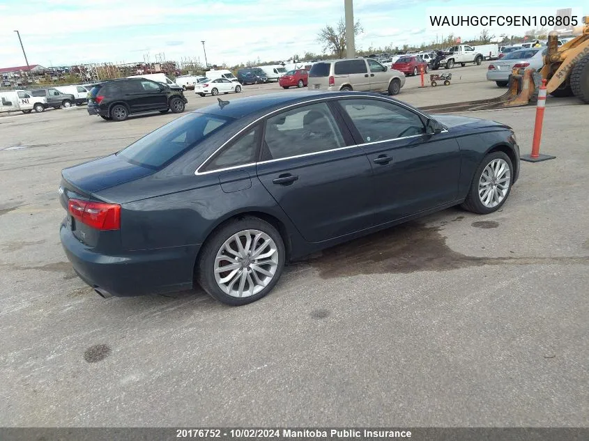 2014 Audi A6 3.0T Quattro VIN: WAUHGCFC9EN108805 Lot: 20176752