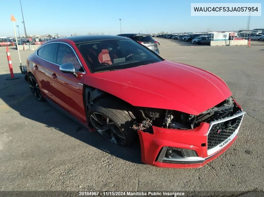 2018 Audi S5 3.0T Quattro VIN: WAUC4CF53JA057954 Lot: 20184967