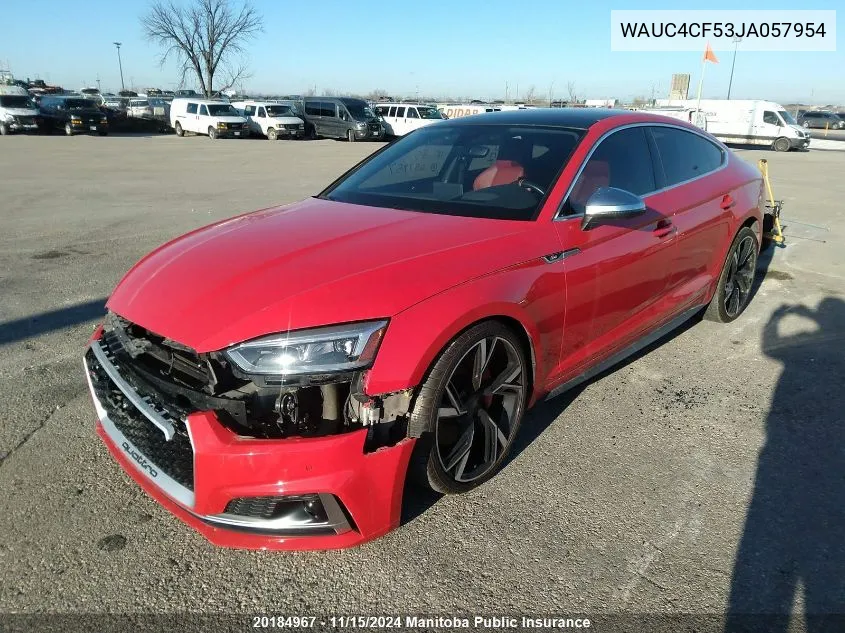 2018 Audi S5 3.0T Quattro VIN: WAUC4CF53JA057954 Lot: 20184967