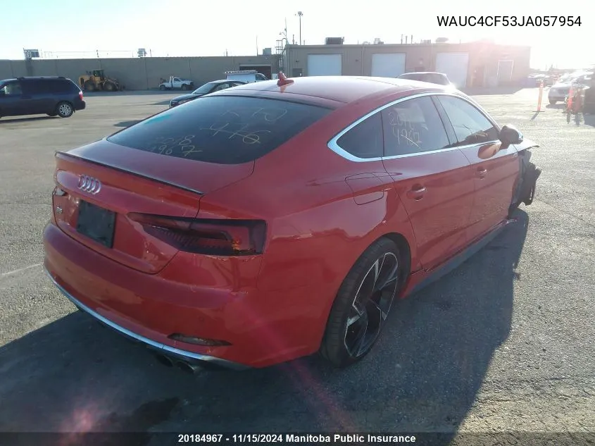 2018 Audi S5 3.0T Quattro VIN: WAUC4CF53JA057954 Lot: 20184967