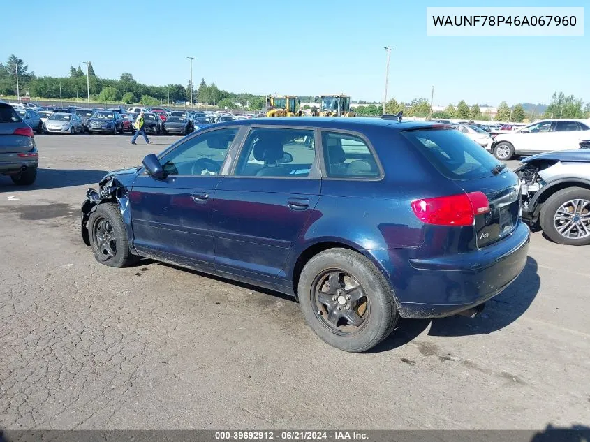 2006 Audi A3 2.0T VIN: WAUNF78P46A067960 Lot: 39692912