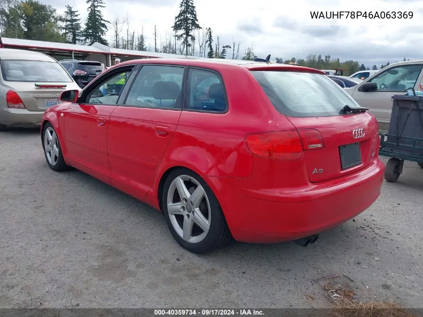 2006 Audi A3 2.0T VIN: WAUHF78P46A063369 Lot: 40359734