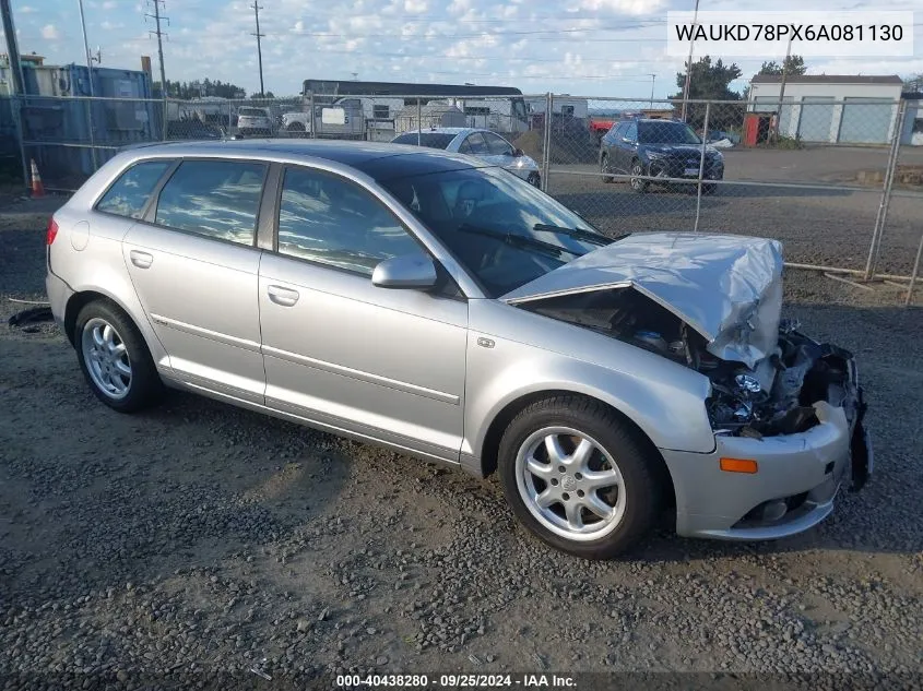 2006 Audi A3 3.2 S Line VIN: WAUKD78PX6A081130 Lot: 40438280